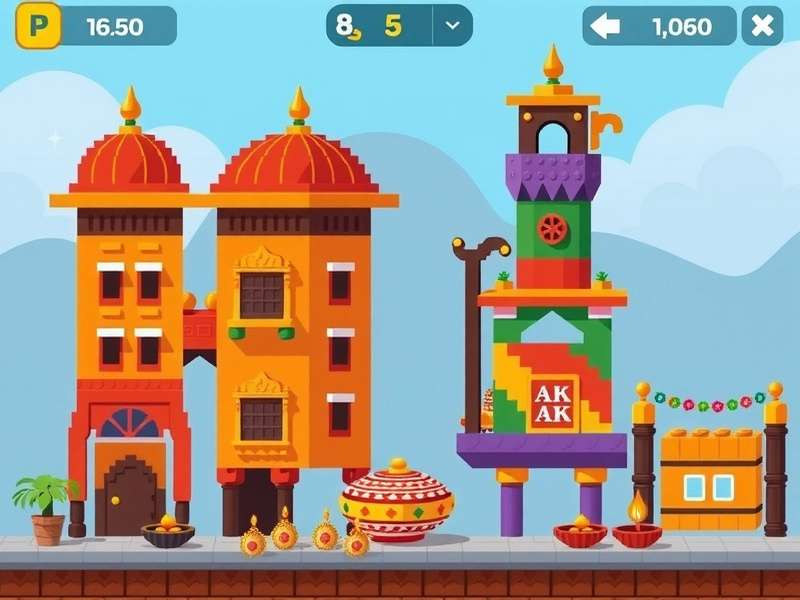 Pixel Block Builder feature showcase with different building styles